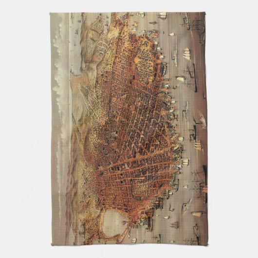 Antiek luchtkaart van San Francisco, Californië Theedoek (Verticaal)
