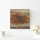 Antiek luchtkaart van San Francisco, Californië Vierkante Klok (Huis)