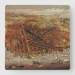 Antiek luchtkaart van San Francisco, Californië Vierkante Klok
