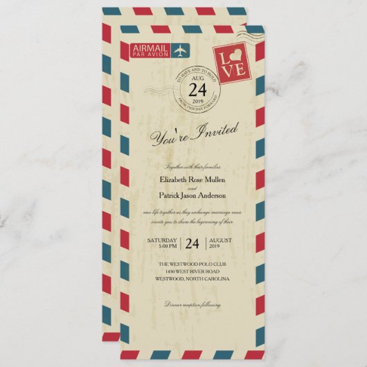 Antiek luchtpost bruiloft kaart (Voorkant / Achterkant)