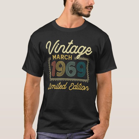 Antiek maart 1969 53 jaar verjaardag t-shirt (Voorkant)