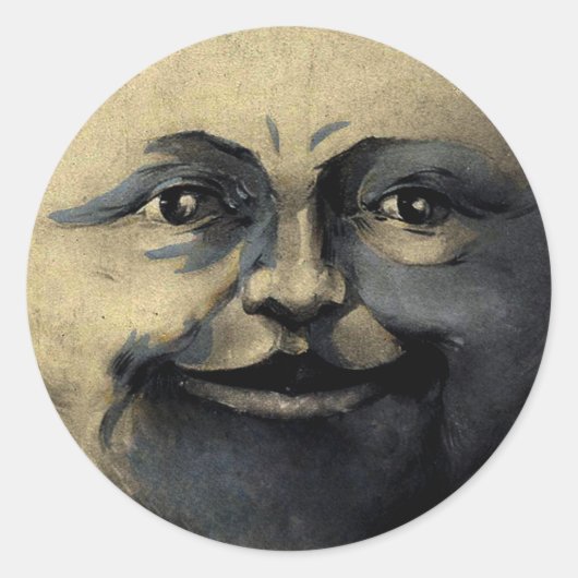 Antiek Magical Moon Face Ronde Sticker (Voorkant)