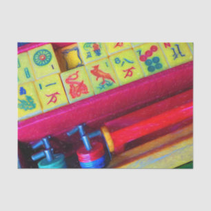 Antiek Mah Jongg Stampapier Tissuepapier