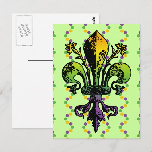 Antiek Mardi Gras Fleur Briefkaart (Voorkant / Achterkant)
