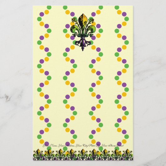 Antiek Mardi Gras Fleur Briefpapier (Voorkant)