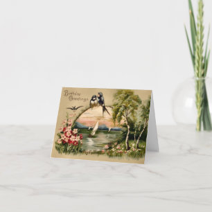 Antiek meerlandschap met vogels en boten        kaart