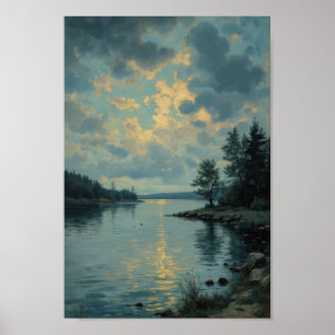 Antiek meerlandschap wandkunst met sfeer poster