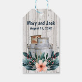 Antiek melkblikken Rustic Monogram Weddenschap Met Cadeaulabel (Achterkant)