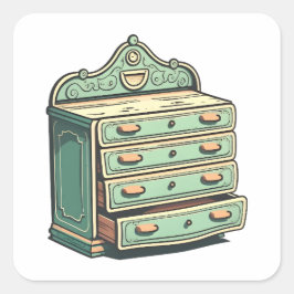 Antiek meubelen, damesbak, Cartoon stijl; Vierkante Sticker