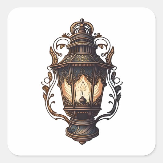 Antiek meubelen,  lamp, Cartoon stijl Vierkante Sticker (Voorkant)