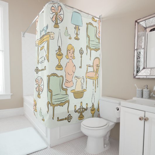 antiek meubelmannequin  decor douchegordijn (In situ)