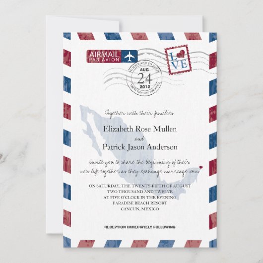 Antiek Mexico Airmail Wedding Invitation Kaart (Voorkant)
