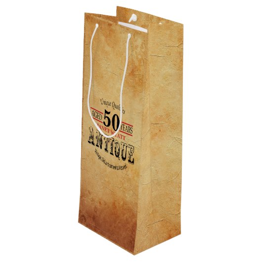 Antiek mijlpaal 50e verjaardag wijn cadeautas (Achterkant Gekanteld)