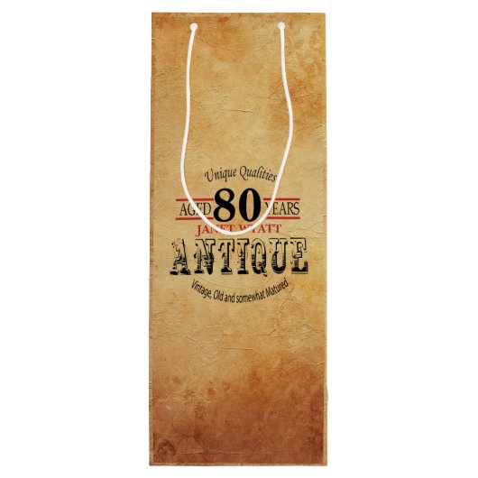 Antiek mijlpaal 80e verjaardag wijn cadeautas (Achterkant)