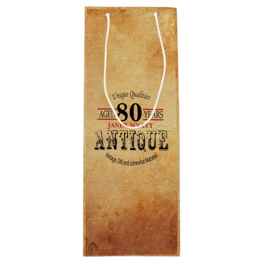 Antiek mijlpaal 80e verjaardag wijn cadeautas (Voorkant)