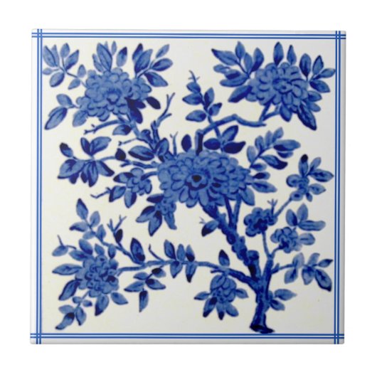 Antiek Minton Blue White Aesthetic Floral Repro Tegeltje (Voorkant)
