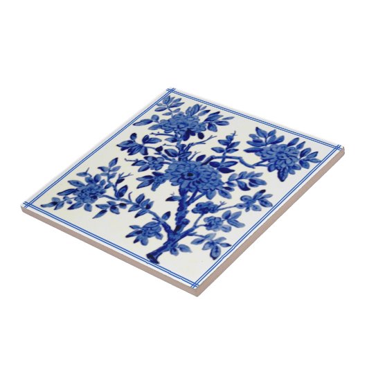 Antiek Minton Blue White Aesthetic Floral Repro Tegeltje (Zijkant)