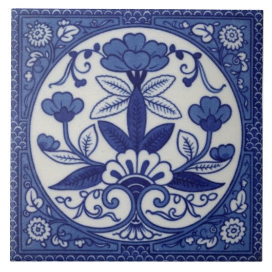 Antiek Minton Hollins Blue Aesthetic Tile Repro Tegeltje (Voorkant)
