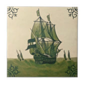 Antiek Minton Hollins Delft Boat Tile #3 Repro Tegeltje (Voorkant)