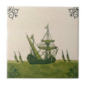 Antiek Minton Hollins Delft Boat Tile #4 Repro Tegeltje (Voorkant)