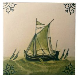 Antiek Minton Hollins Sailboat Ship Tile #1 Repro Tegeltje