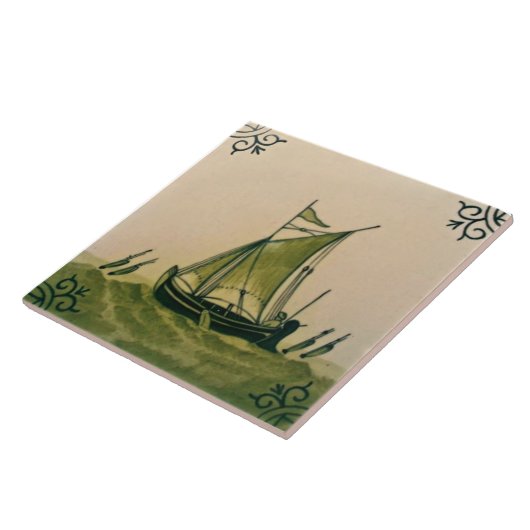 Antiek Minton Hollins Sailboat Ship Tile #1 Repro Tegeltje (Zijkant)