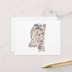 Antiek Mississippi  Afbeelding Map Briefkaart