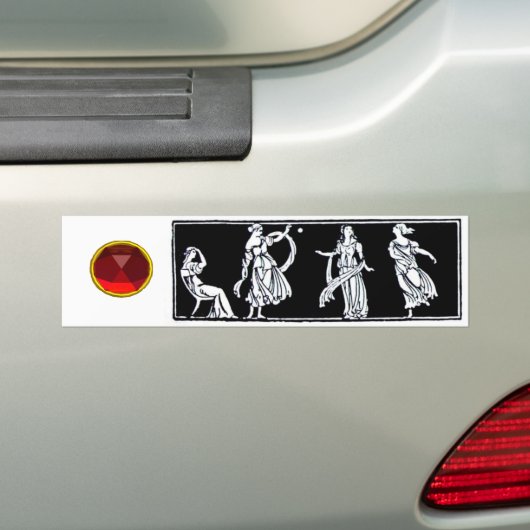ANTIEK MODE Black White Red Ruby Gemstone Bumpersticker (Op auto)
