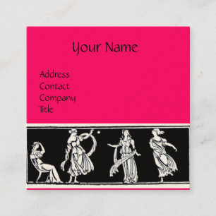 ANTIEK MODE BOUTIQUE Black Hot Pink Monogram Vierkante Visitekaartje
