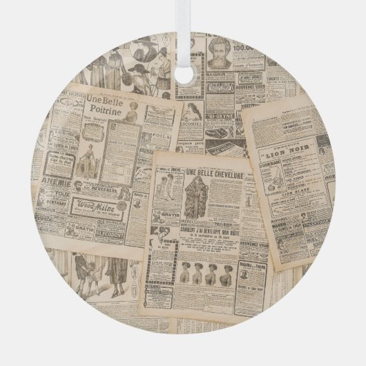 Antiek Mode: krant Adverteren pagina's Glas Ornament (Voorkant)