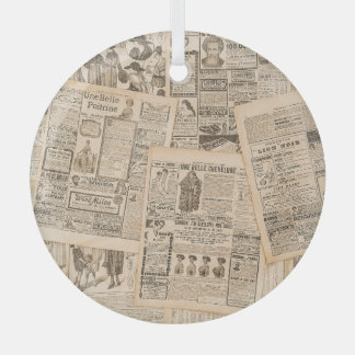 Antiek Mode: krant Adverteren pagina's Glas Ornament