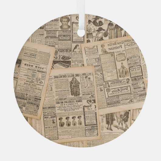 Antiek Mode: krant Adverteren pagina's Glas Ornament (Achterkant)