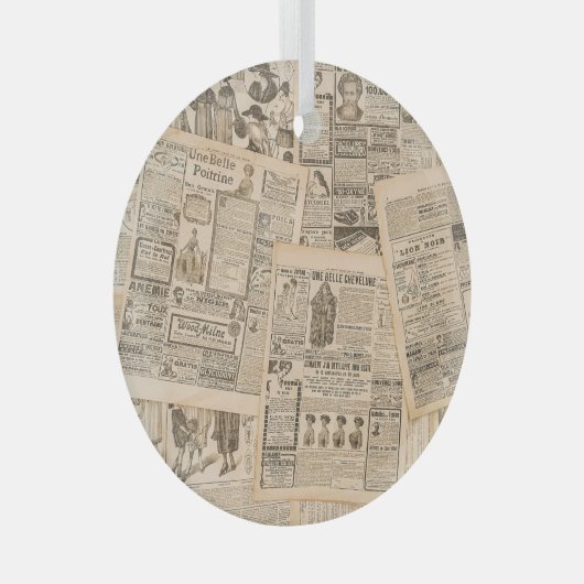 Antiek Mode: krant Adverteren pagina's Glas Ornament (Voorkant Rechts)