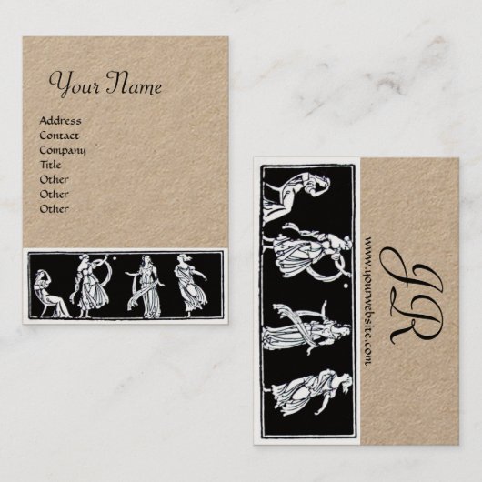 ANTIEK MODE MONOGRAM Zwart Wit Kraftpapier-Documen Visitekaartje (Voorkant / Achterkant)