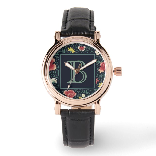 Antiek   monogram Floral Horloge (Voorkant)