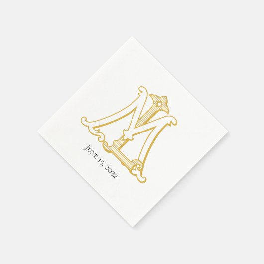 Antiek monogram LM of ML in het gouden Napels Servet (Hoek)