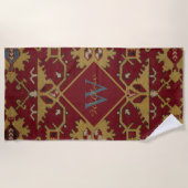 Antiek Monogrammed Oriental Persian Red Pattern Strandlaken (Voorkant)