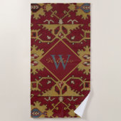 Antiek Monogrammed Oriental Persian Red Pattern Strandlaken (Voorkant)