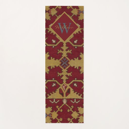 Antiek Monogrammed Oriental Persian Red Pattern Yogamat (Voorkant)