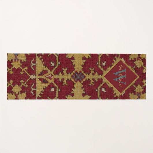 Antiek Monogrammed Oriental Persian Red Pattern Yogamat (Voorkant (horizontaal))