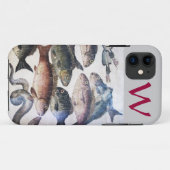ANTIEK MOSAISCHE VISSEN, OCEAAN ZEE LIFE MONOGRAM Case-Mate iPhone CASE (Achterkant (horizontaal))