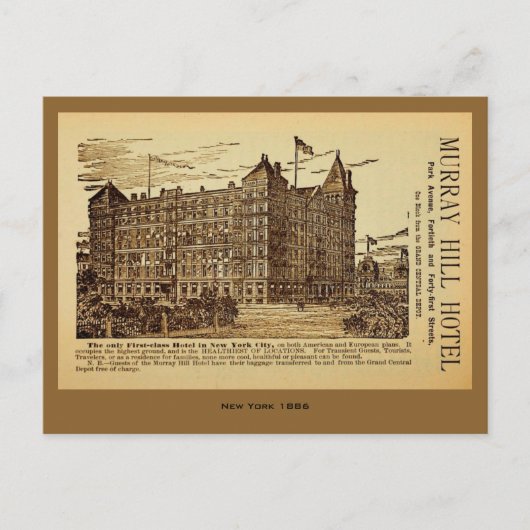 Antiek Murray Hill Hotel en New York City Briefkaart (Voorkant)