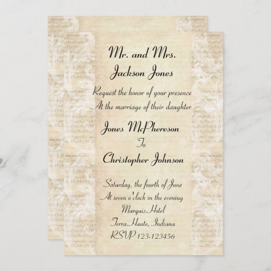 Antiek muziek blad bruiloft uitnodiging (Voorkant / Achterkant)