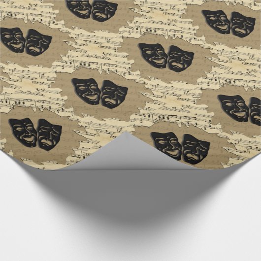 Antiek muziek- en theatermaskers cadeaupapier (Hoek)