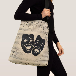 Antiek muziek- en theatermaskers crossbody tas