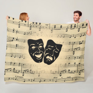Antiek muziek- en theatermaskers fleece deken