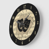 Antiek muziek- en theatermaskers met getallen grote klok (Hoek)