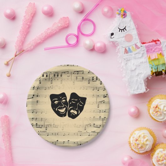 Antiek muziek- en theatermaskers papieren bordje (Feest)