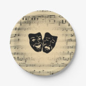 Antiek muziek- en theatermaskers papieren bordje (Voorkant)