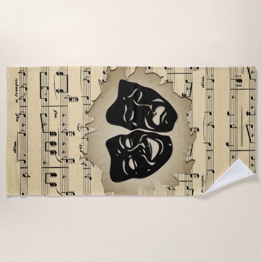 Antiek muziek- en theatermaskers strandlaken (Voorkant)